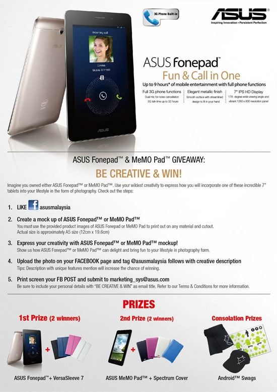 ASUS Fonepad & MeMO Pad Giveaway Be Creative & Win