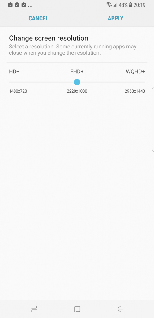 Samsung Galaxy S8 Galaxy S8+ resolution setting