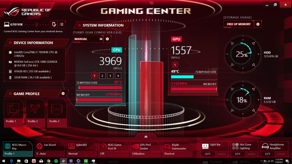 ASUS ROG G701VIK temperature