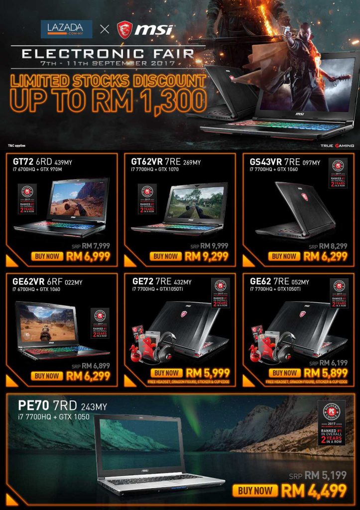 MSI Lazada Electronics Fair 2017 list