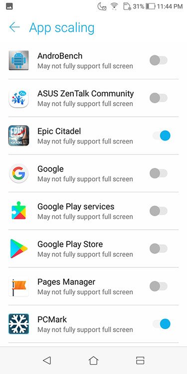 ASUS ZenFone Max Plus (M1) App Scaling