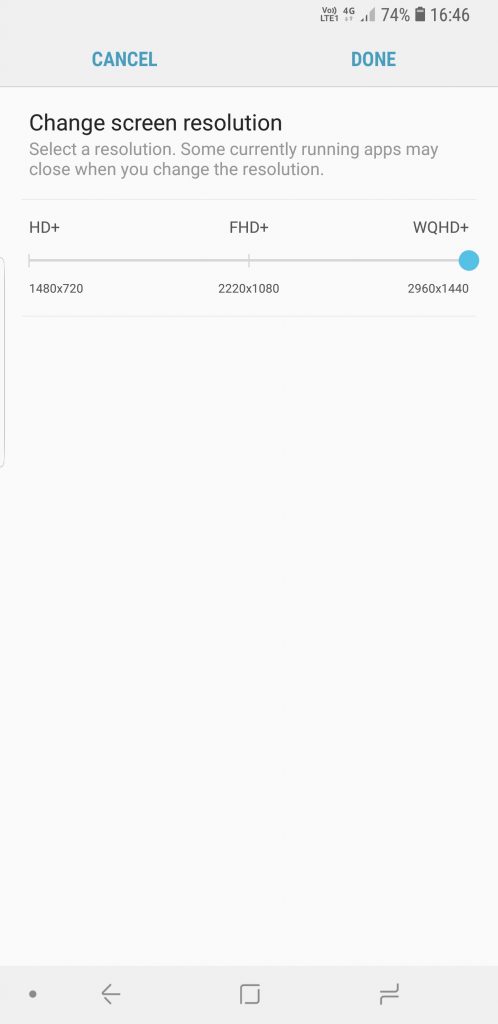 Samsung Galaxy Note9 screen resolution change