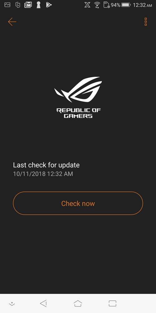 ASUS ROG Phone software update page