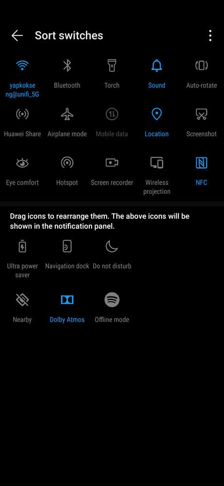 Huawei Mate 20 Pro notifications panel shortcuts