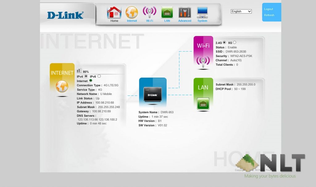 D-Link DWR-953 4G Router Modem software UI