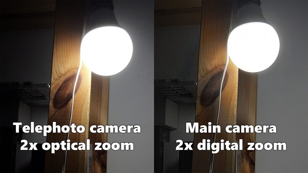 Telephoto optical zoom compare with main camera digital zoom