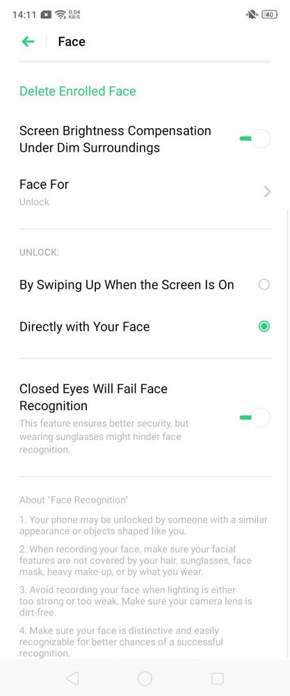 Realme 3 face unlock options