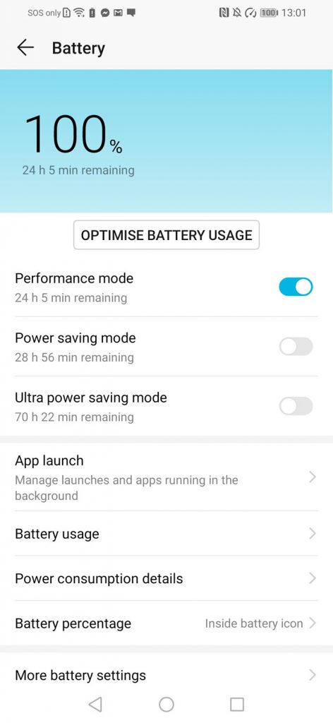 HONOR 20 Lite performance mode battery