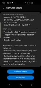Samsung Galaxy S10 series night mode update