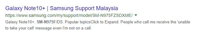 Samsung Galaxy Note 10 Plus SERP