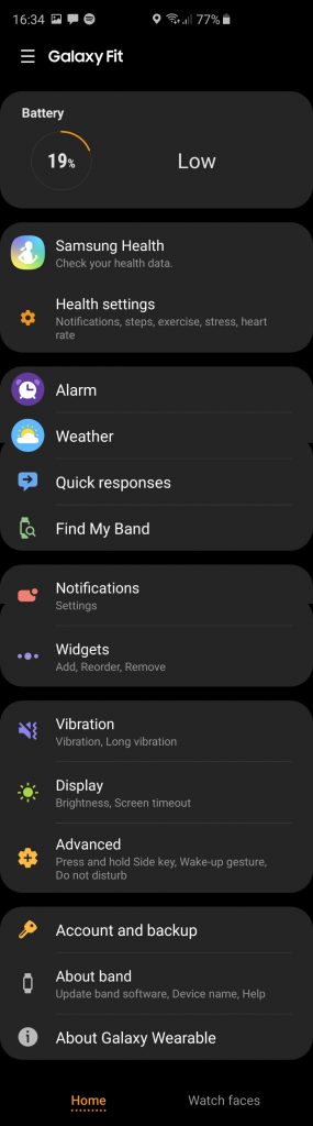 Samsung Galaxy Fit Samsung Wearables app