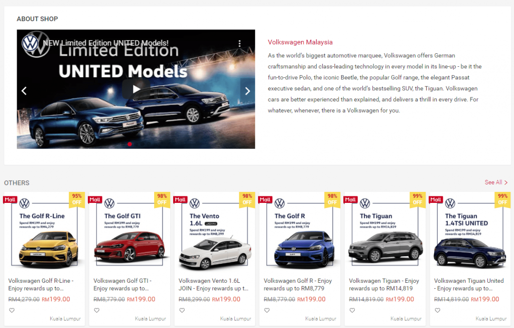Volkswagen Shopee storefront