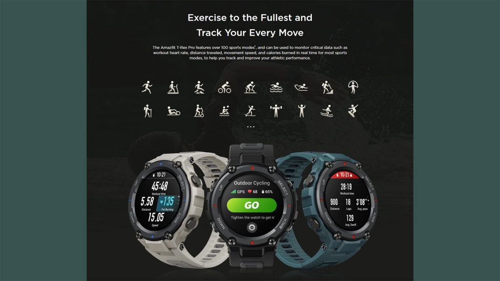 Amazfit T-Rex Pro sports modes