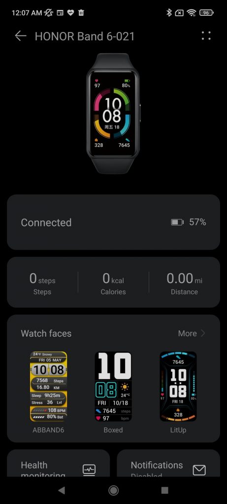 HONOR Band 6 Interface 1