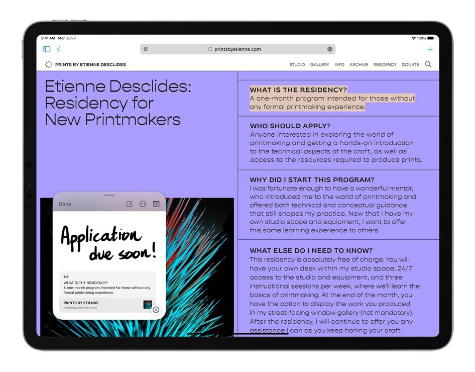 iPadOS 15 Quick Note