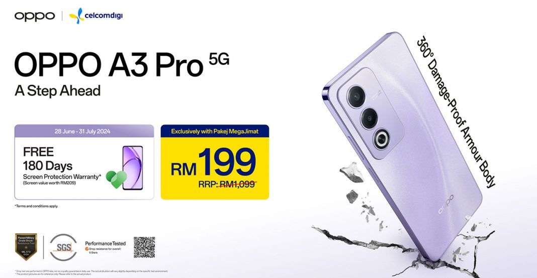 OPPO A3 Pro 5G available with CelcomDigi package Malaysia featured