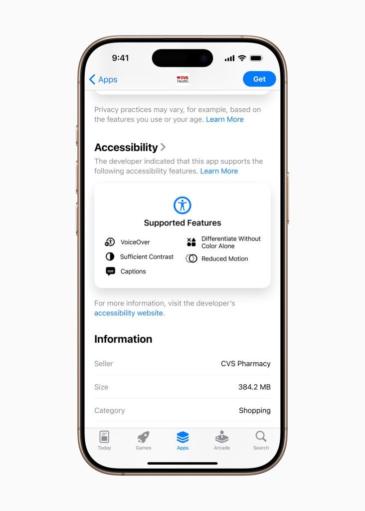 Apple Accessibility Nutrition Label