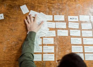 Storyboard Once, Post Everywhere: Using AI to Map Cross-Platform Video Narratives screenwriter resetting the film scene schedule