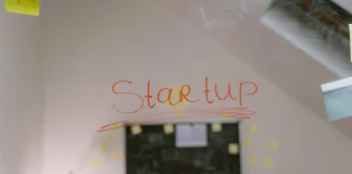 red text on the glass panel