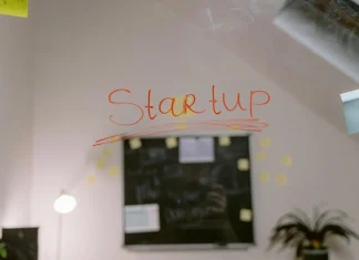 red text on the glass panel