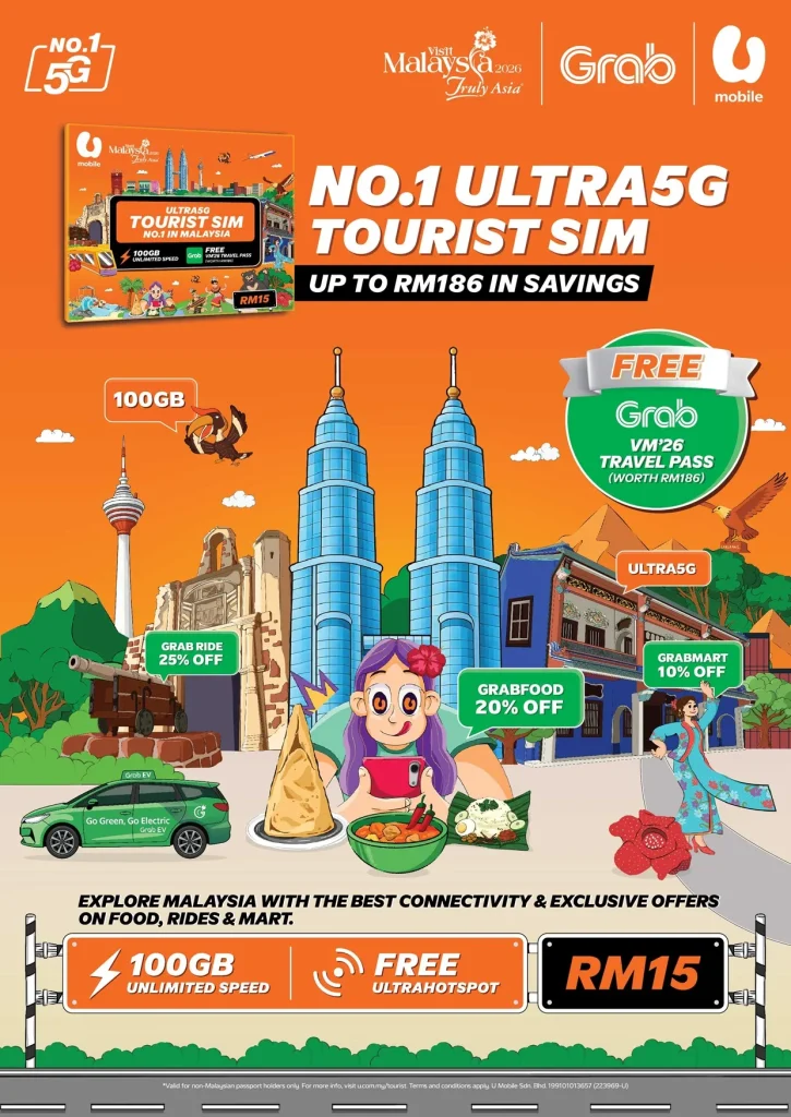 U Mobile launches RM15 ULTRA Tourist Plan with 100GB 5G data and free Grab travel perks for visitors 1