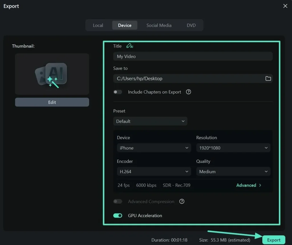 export a short sample