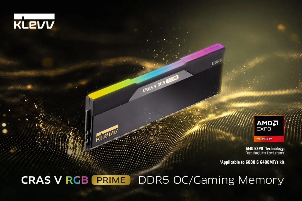 KLEVV Unveils CRAS V RGB PRIME DDR5: Black-and-Gold Overclocking Memory for AMD AM5 3