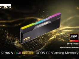 KLEVV Unveils CRAS V RGB PRIME DDR5: Black-and-Gold Overclocking Memory for AMD AM5